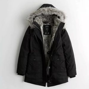 Hollister Teddy-Lined Fur Hood Parka Coat Black Size Small
